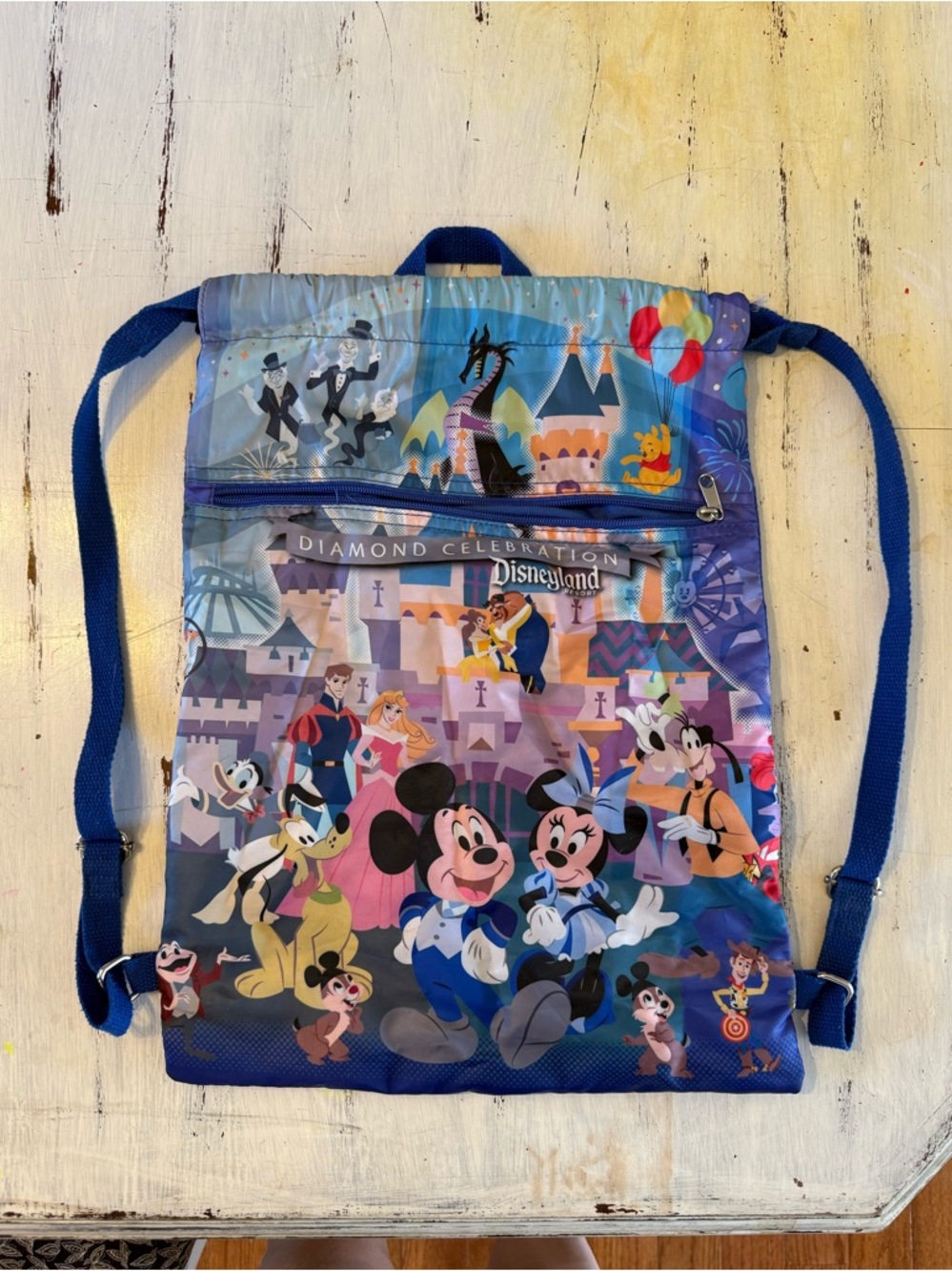 Disney Blue Multi-Character Diamond Celebration Drawstring Backpack